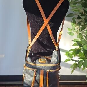 Valentina Black and Brown Italian Leather Messenger Bag